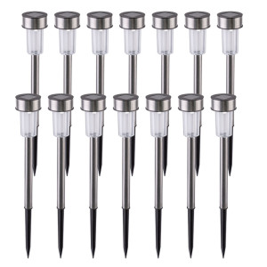 14er Set LED Solarstecklampen, Edelstahl, klarer Schirm