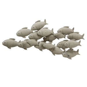 Wand Dekoration, Fischschwarm aus Eisen, grau