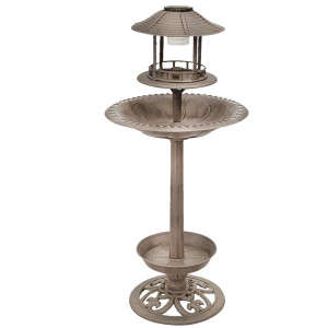 Bronze Vogeltränke mit LED Solar Beleuchtung Höhe 105 cm