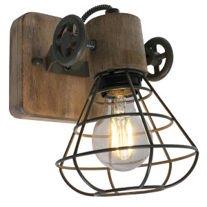 RGB LED Wandleuchte, Metall grün, Holz, verstellbar, GUERNSEY