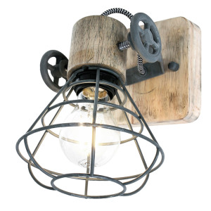 LED Wandleuchte, Metall grau, Holz, Spot verstellbar, GUERNSEY