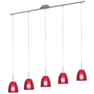 LED Pendelleuchte, Glasschirme rot weiß, L 109,5 cm, SASSO