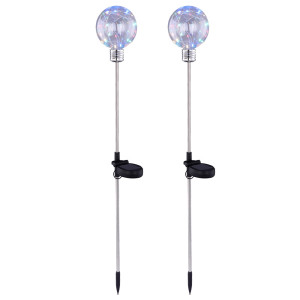 2er Set RGB LED Solarlampen, Edelstahl, Kugel-Design, H 72 cm
