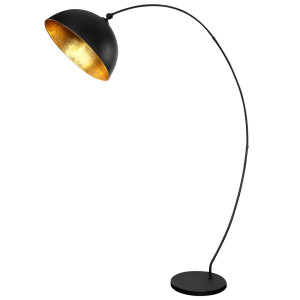 Bogenstehleuchte mit Blattgold, schwarz matt, H 182 cm