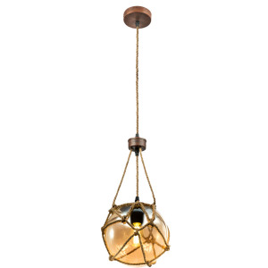 LED Hängeleuchte, Glaskugel, Hanfseil 20 cm, TIKO