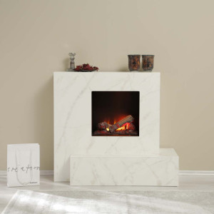 Elektro Standkamin - Marmor-Optik, MDF, 3D- Flammen-Bild