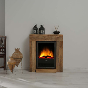 Elektro Standkamin - Landhaus, Mango-Holz, Flamm- Gluteffekt