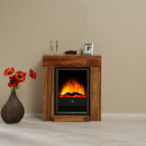 Elektro Standkamin - Design Massiv-Holz, Flamm- Gluteffekt