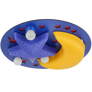 Deckenlampe, Mond Sterne Design, blau, gelb, 40 cm, DUNNA