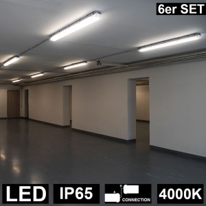 6x LED Wannenleuchten, 1800 Lumen, neutralweiß, L 120 cm