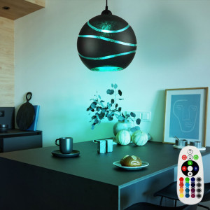 RGB LED Hängeleuchte, Glas Kugel, schwarz gold, 30 cm, LOMMY