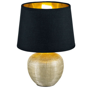 Tischleuchte, Keramik gold, Textil schwarz, H 26 cm, LUXOR