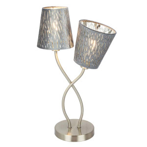 LED Tischlampe, Textil Schirme, silber, geschwungen, TAROK