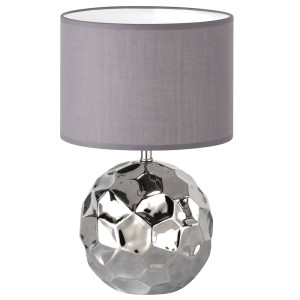 Tischleuchte, Keramik, Textil, silber, Kugel, Höhe 39 cm, JORIS