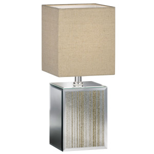 Tischleuchte, Glas, Textil Leinenstruktur, H 35 cm, BERT
