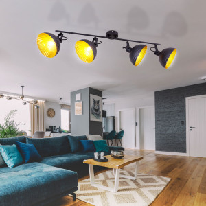 Deckenleuchte, schwarz-gold, Spots beweglich, L 90 cm