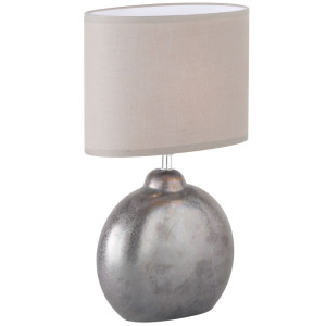 RGB LED Tischlampe, Keramik grau, Textil hellgrau H 39 cm, LINO
