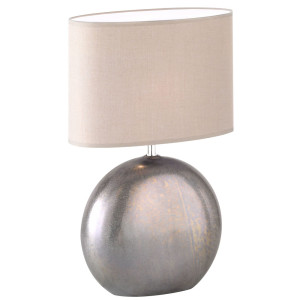 LED Tischlampe, Keramik grau, Textil hellgrau, H 54 cm, LINO