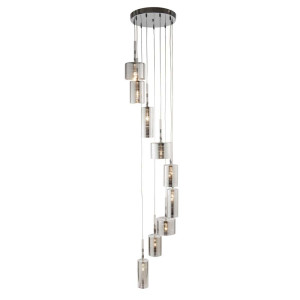 7W Linen 9Flammiger Multi-Drop Pendelleuchte, Chrom Glas