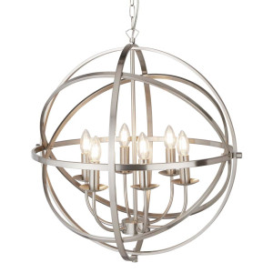 Orbit 6Flammiger Käfigrahmen Kugel Pendelleuchte, Satin Silber