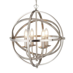 Orbit 4Flammiger Käfigrahmen Kugel Pendelleuchte, Satin Silber