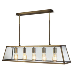 Voyager 5Flammiger Leisten Pendelleuchte, Antik Messing, Glas