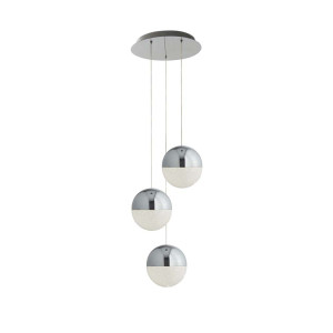 Marbles 3Flammiger Led Globus Multi-Drop Pendelleuchte, Zerkleinertes Eis-Effekt Schirm, Chrom