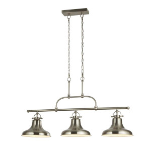 Dallas 3Flammiger Industrie Leisten-Pendelleuchte, Satin Silber