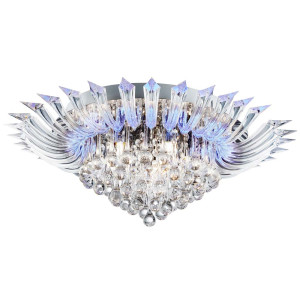 Crystoria 5Flammige Blaue Led Deckenbündige Leuchte (Mit Fernbedienung), Chrom, Klarglas Tropfen / Acryl Arme