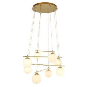 Kris Cross, Opalkugel Mit Goldenem Rahmen 8Flammiger Pendelleuchte