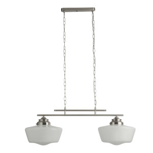 School House 2Flammiger Satin Silber Pendelleuchte Mit Milchglas