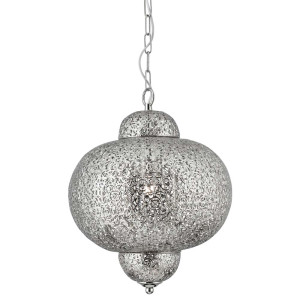 Pendelleuchte, Glänzend Nickel, H 88 cm, FRETWORK