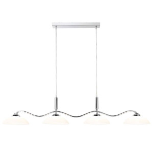 Led Leistenleuchte, Pendelleuchte 4Flammige Chrom Leiste/Milchglas Schirme