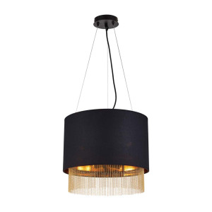Pendelleuchte, Schwarz, Gold, H 150 cm, FRINGE