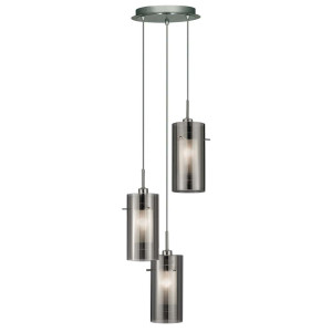 Duo 2, 3Flammige Multi-Drop Deckenleuchte Mit Äußerem Rauchglas/Innerem Milchglas Schirmen