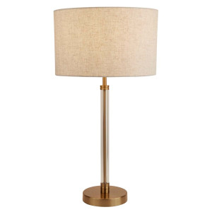 Tischleuchte, Bronze, Textil-Schirm Beige, H 46 cm, SIENA