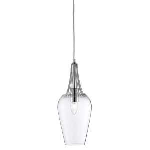 Pendelleuchte, Chrom, Glasschirm, klar, Birnenform