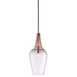 Pendelleuchte, Kupfer, Glasschirm, klar, Birnenform, Dimmbar