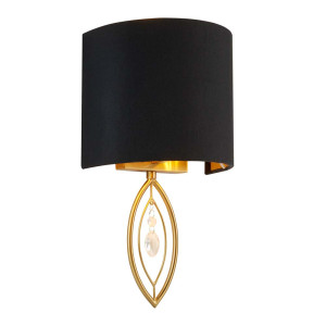 Wandleuchte, Gold, Textil-Schirm Schwarz, H 36 cm, WALL