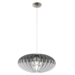 LED Hängeleuchte, Holz Lamellen, grau weiß, H 120 cm, SOTOS 1
