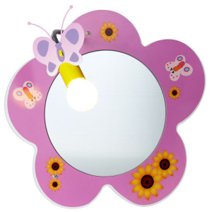 LED Wandspiegel, Kinderzimmer, Blumen-Design, beweglich, Pink