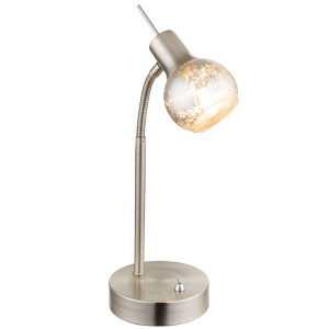 LED Tischleuchte, Glas, silber metallic, Flexo, ZACATE