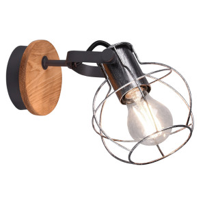 Wandleuchte, Käfig-Design, Spot beweglich, Holz, antik-silber, MADRAS