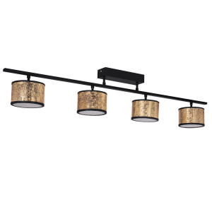 LED Deckenlampe, schwarz, Glaschirme gold, Kristalle, L 100 cm