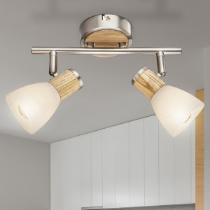LED Deckenleuchte, Spots beweglich, Holz, Glas, opal, GYLFI