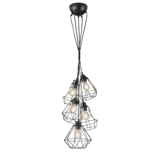 Pendelleuchte, Käfig Design, schwarz, H 150 cm, MEIKE