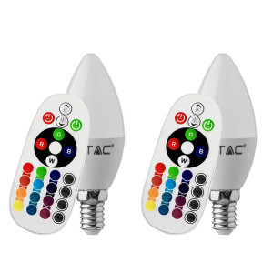 2er Set RGB LED 3,5 Watt Leuchtmittel E14, Fernbedienung, 320 Lumen VT-2214