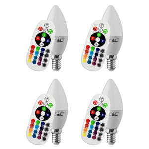 4er Set RGB LED 3,5 Watt Leuchtmittel E14, Fernbedienung, 320 Lumen VT-2214