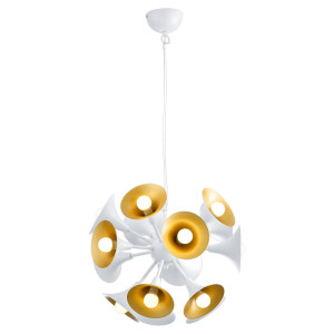Hängeleuchte, Trompeten-Optik, weiß-gold, ORCHESTRA