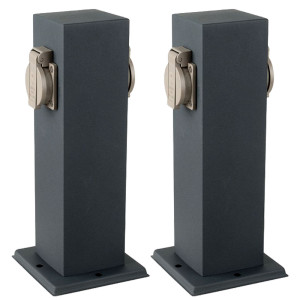 2x Energieverteiler, 2 Steckdosen, grau, H 30 cm, VT-1155-2